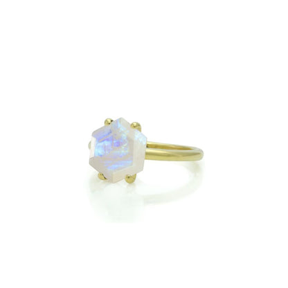 925 Sterling Silver Hexagon Cut Moonstone Ring - LuxuryBring