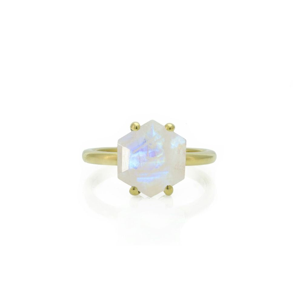 925 Sterling Silver Hexagon Cut Moonstone Ring - LuxuryBring