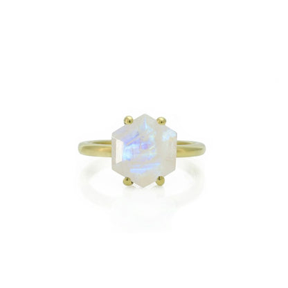 925 Sterling Silver Hexagon Cut Moonstone Ring - LuxuryBring