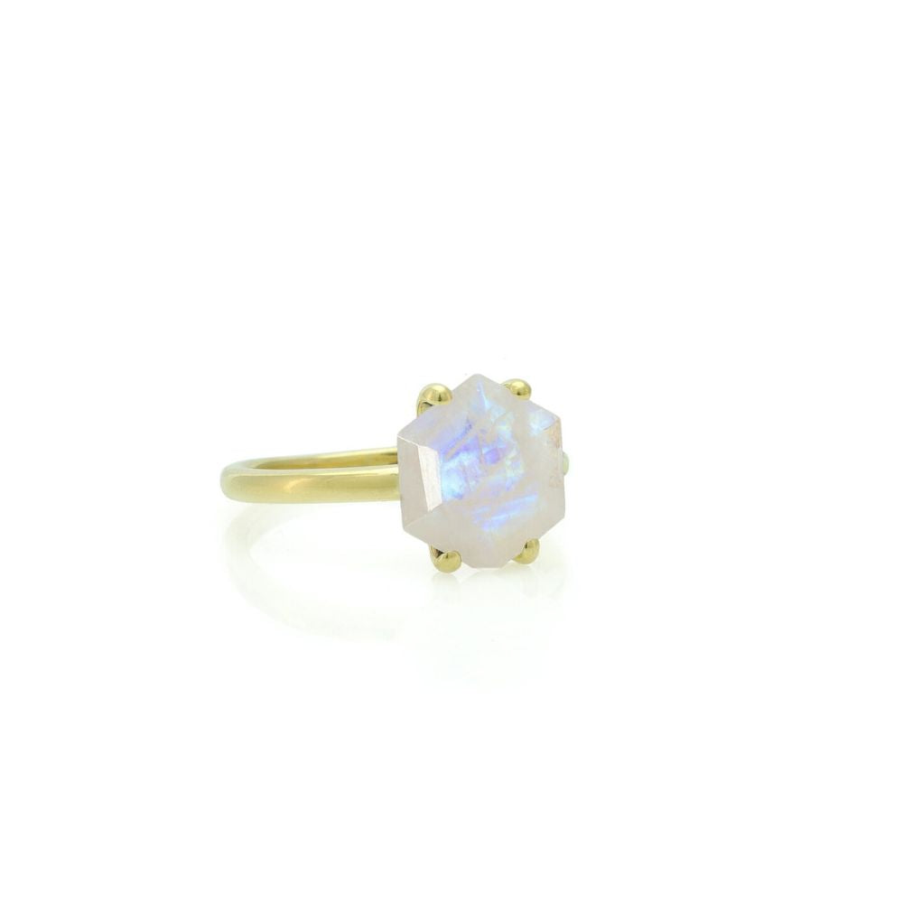 925 Sterling Silver Hexagon Cut Moonstone Ring - LuxuryBring