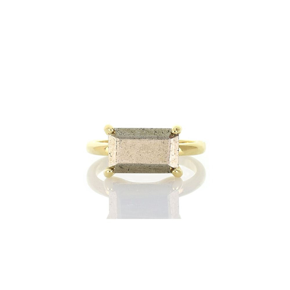 925 Sterling Silver Horizontal Pyrite Rectangle Ring - LuxuryBring