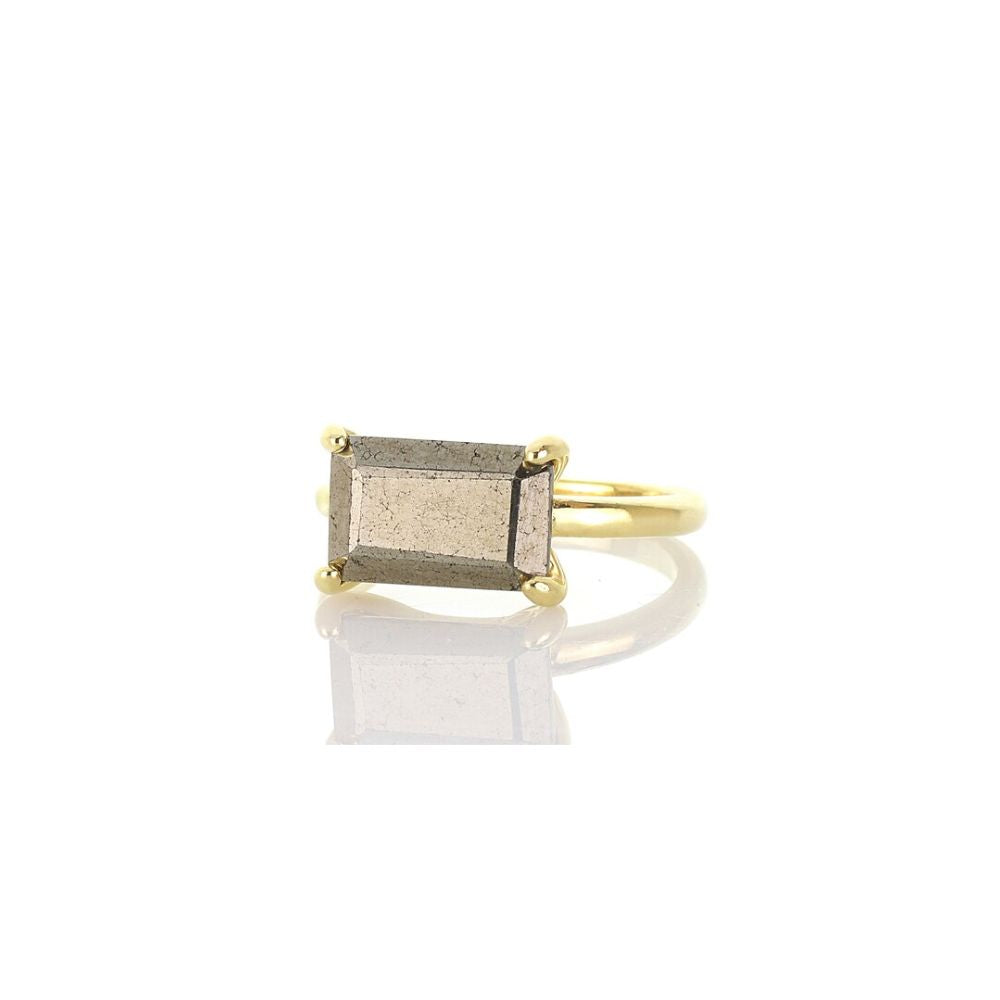 925 Sterling Silver Horizontal Pyrite Rectangle Ring - LuxuryBring