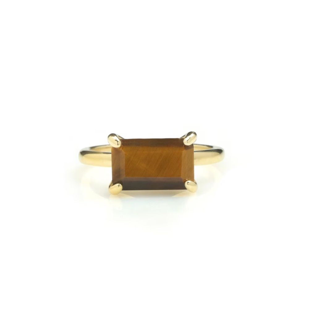 925 Sterling Silver Rectangular Tiger Eye Ring - LuxuryBring