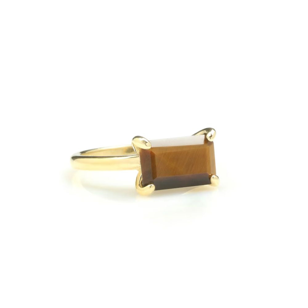 925 Sterling Silver Rectangular Tiger Eye Ring - LuxuryBring