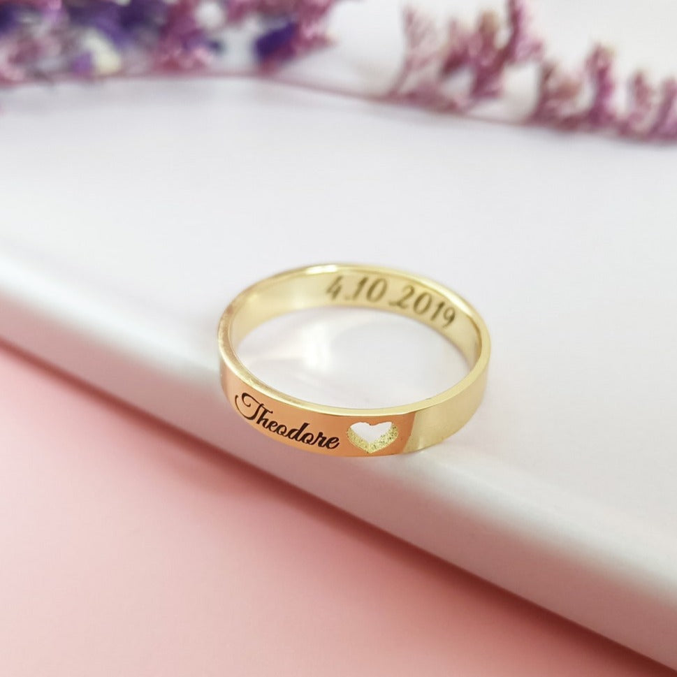 Custom Inside Outside Engraved Name Ring Mothers Day Gift - LuxuryBring