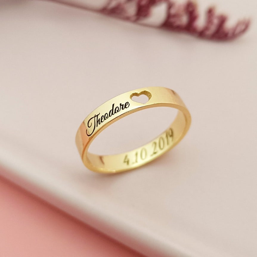 Custom Inside Outside Engraved Name Ring Mothers Day Gift - LuxuryBring