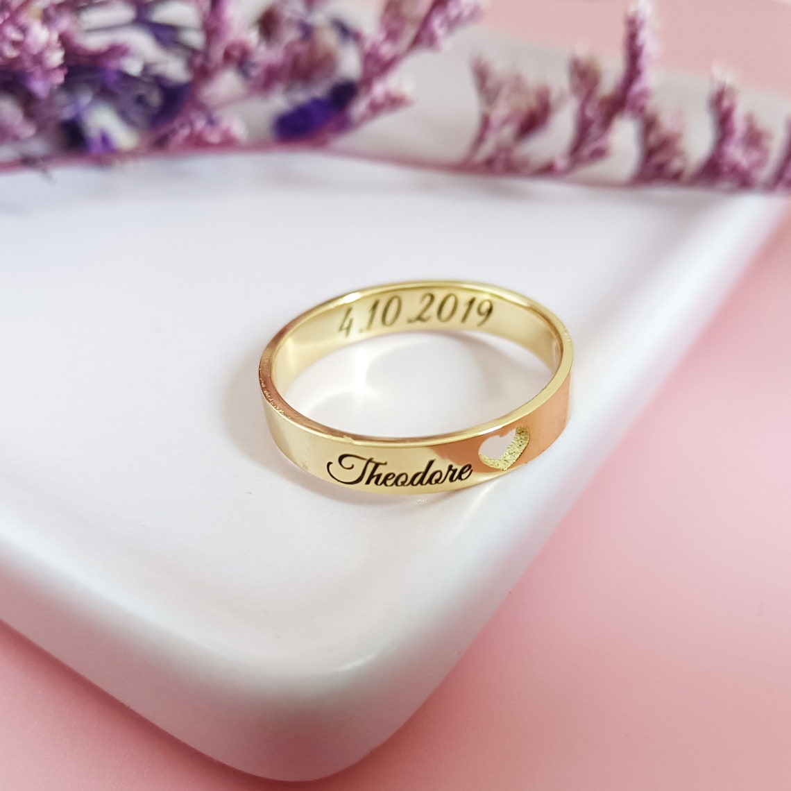 Custom Inside Outside Engraved Name Ring Mothers Day Gift - LuxuryBring