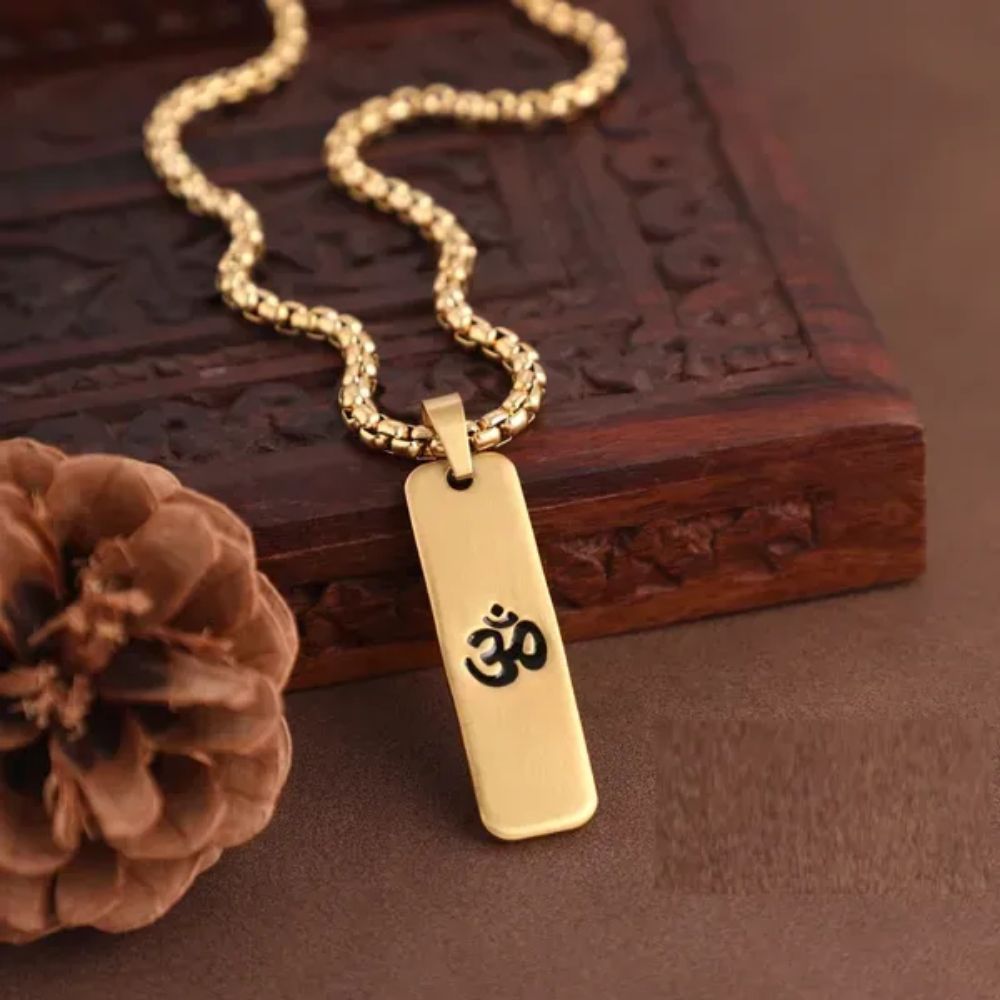 Gold Om Pendant With Dotted Pattern - LuxuryBring