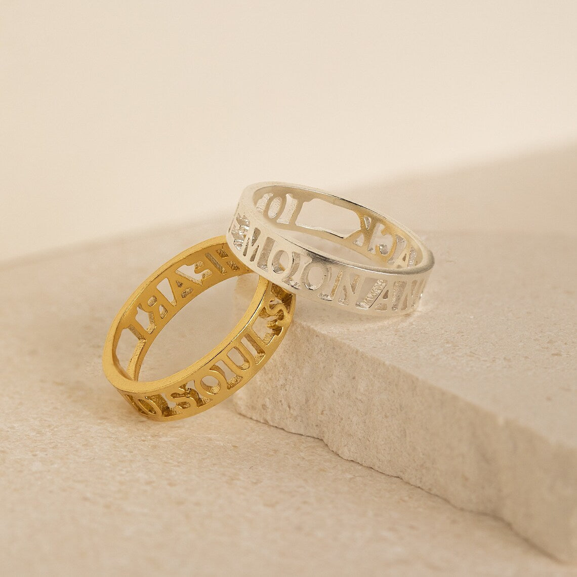 Personalised Double Bar Name Ring Roman Number - LuxuryBring