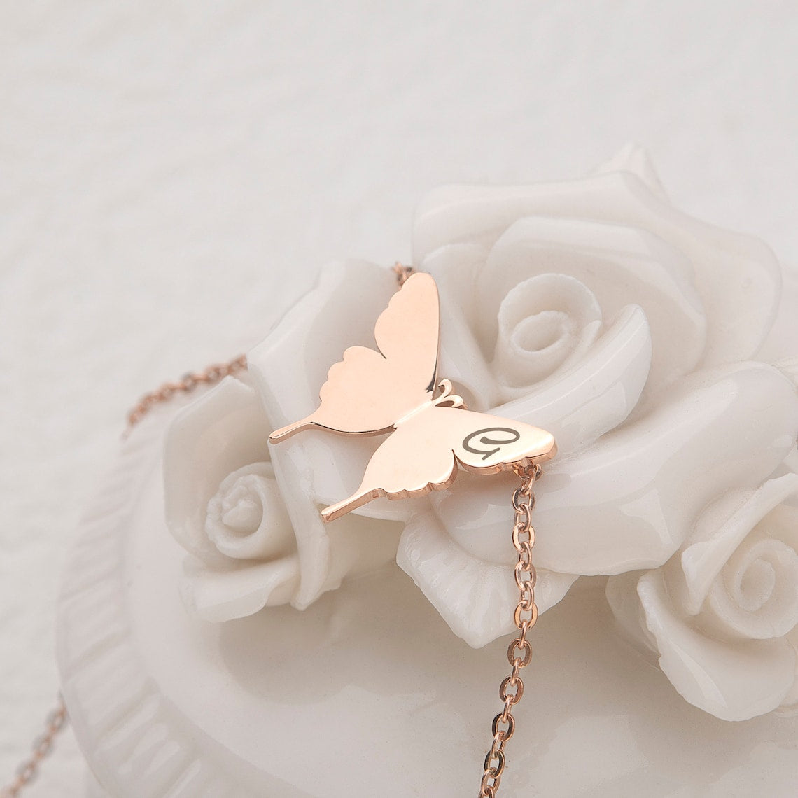 Personalized Engraved Initial Letter Butterfly Necklace - LuxuryBring