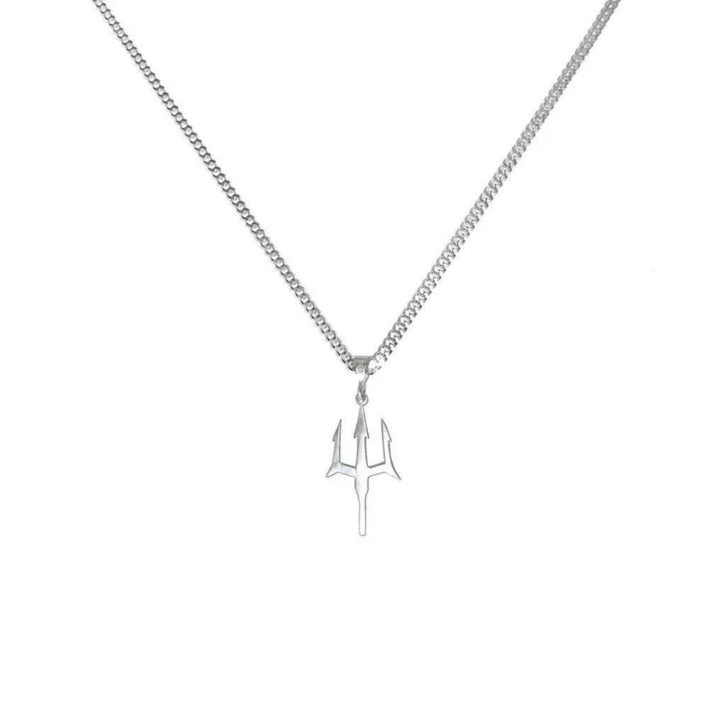 Silver Trident  Men Pendant With Chain - LuxuryBring