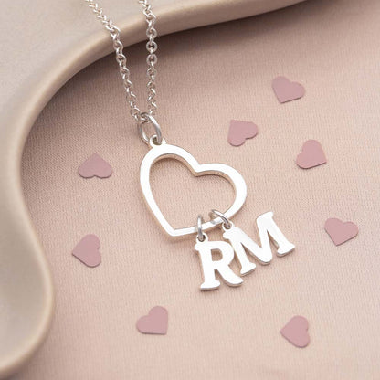 Personalized Heart & Double Initial Letter Necklace - LuxuryBring