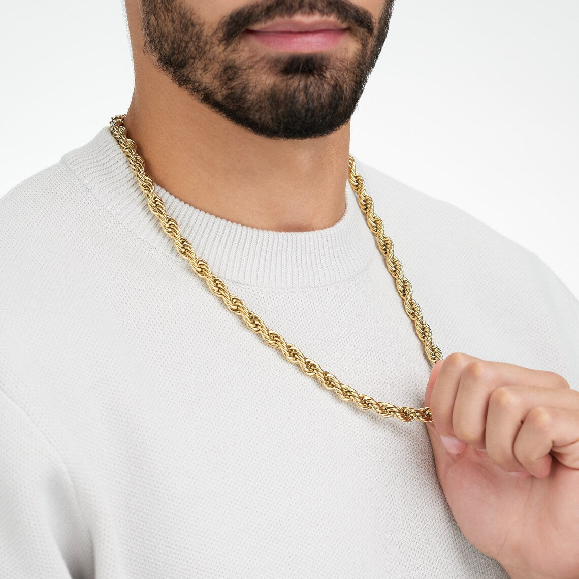 Twisted Rope Gold Necklace Chain for Men or Women 20 inch - LuxuryBring