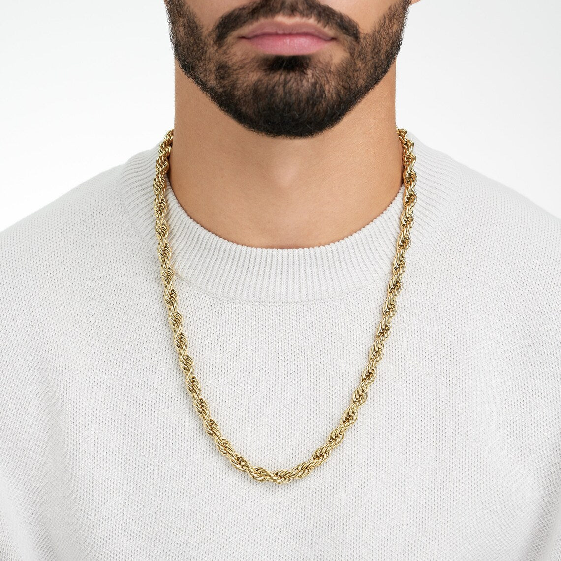 Twisted Rope Gold Necklace Chain for Men or Women 20 inch - LuxuryBring