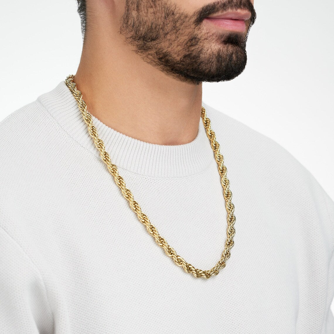 Twisted Rope Gold Necklace Chain for Men or Women 20 inch - LuxuryBring