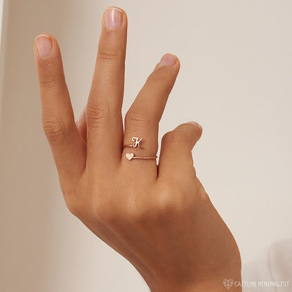 Personalized Dainty Initial Heart Ring - LuxuryBring